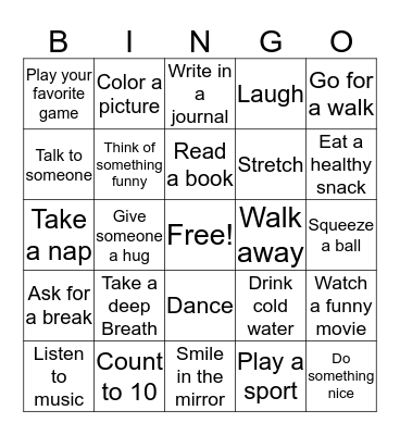 Coping Skills Bingo Card