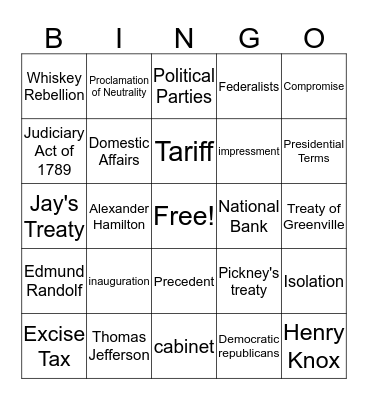 Establishment ch 8 Bingo Card