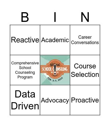 National School Counseling Week 2020 Bingo Card