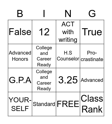 Moving on to High School  Bingo Card