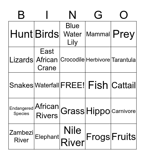 AFRICAN RIVERS Bingo Card