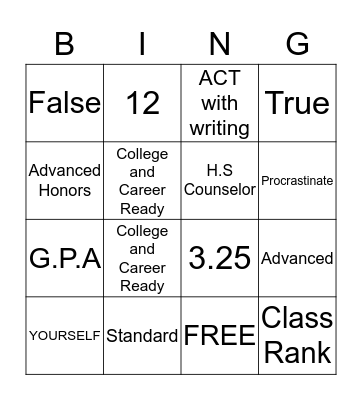 Moving on to High School  Bingo Card