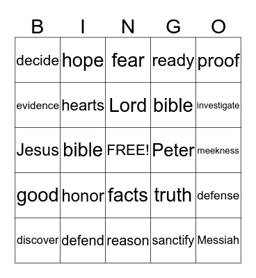 1 Peter 3:15 Bingo Card