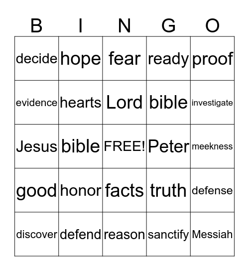 1 Peter 3:15 Bingo Card