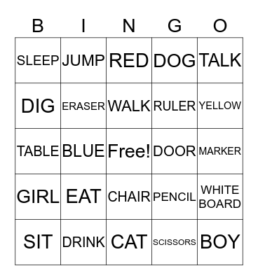 ACTIONS/CLASSROOM Bingo Card