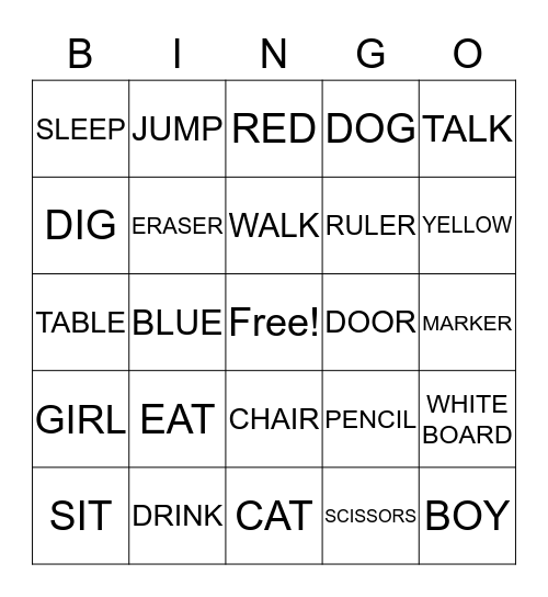 ACTIONS/CLASSROOM Bingo Card