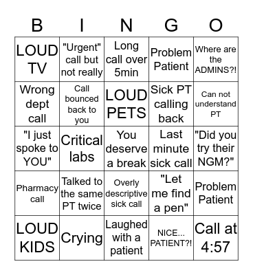 Call Center Bingo Card