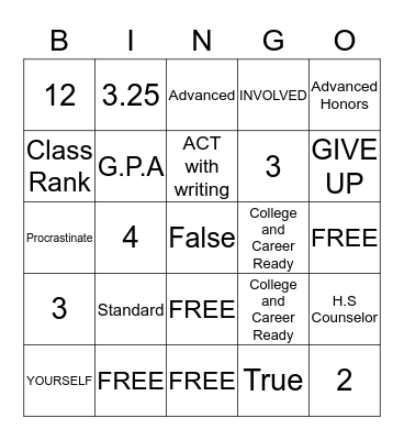 Moving on to High School  Bingo Card