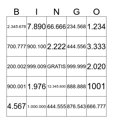 NUMEROS!! Bingo Card