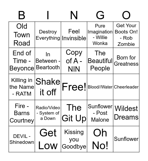 Kids Music Bingo 1 Bingo Card - cheerleader song roblox id