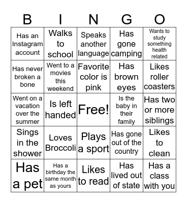 Get To Know You Bingo Card