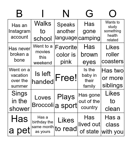 Get To Know You Bingo Card