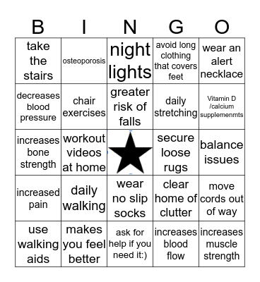 Let's Get Physical Bingo Card