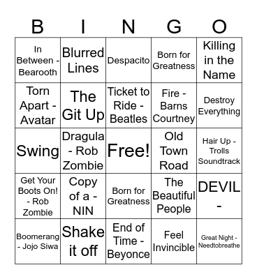 Kids Music Bingo #1C Bingo Card