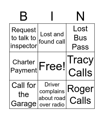 Transit Bingo Card
