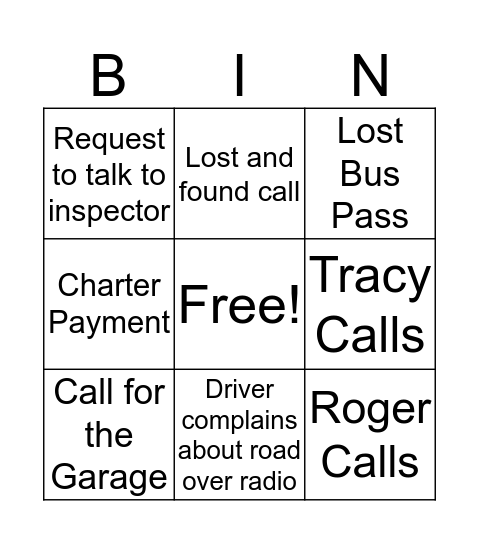 Transit Bingo Card