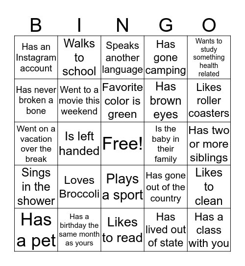 Get To Know You Bingo Card