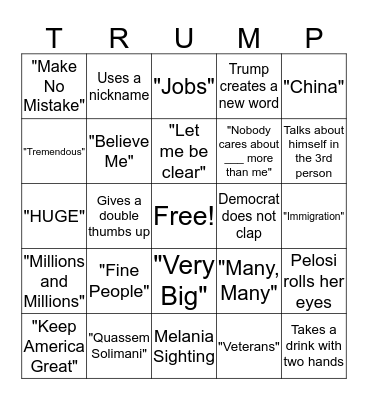 State of the Union Bingo  Bingo Card