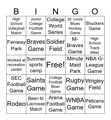 SM 642 Facility & Event Attendance Bingo Card