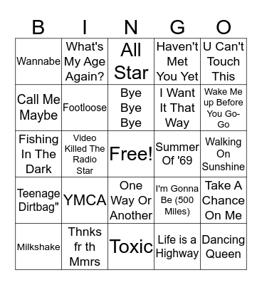 Songs Everyone Knows Bingo Card