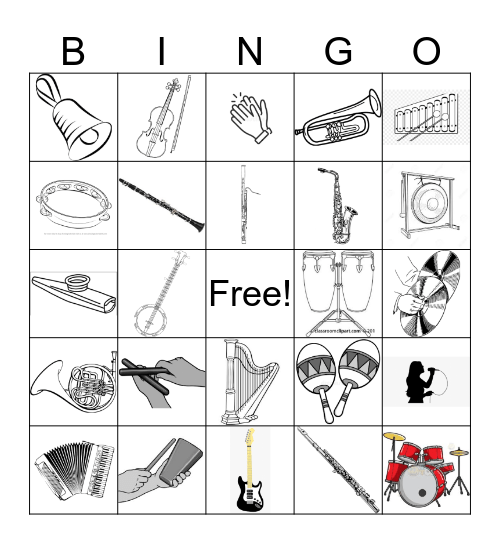 MUSICAL INSTRUMENT BINGO Card