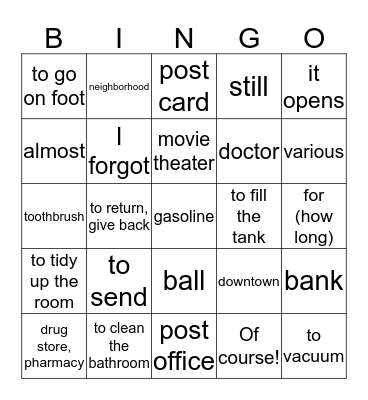 Unit 6 Vocabulary Bingo Card