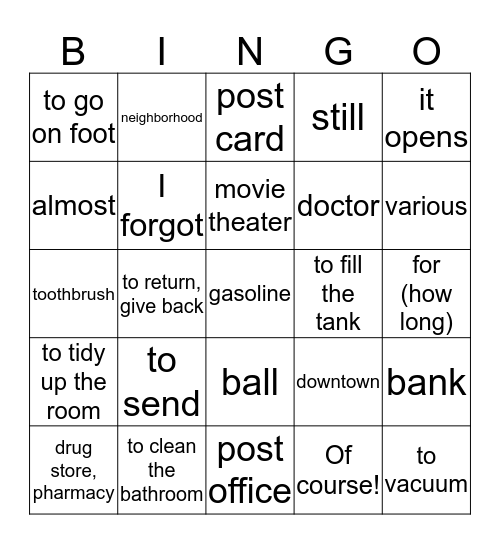 Unit 6 Vocabulary Bingo Card