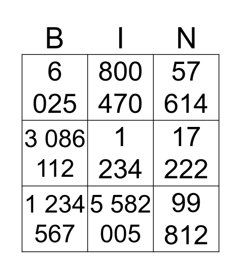 Numbers in words BINGO! Bingo Card
