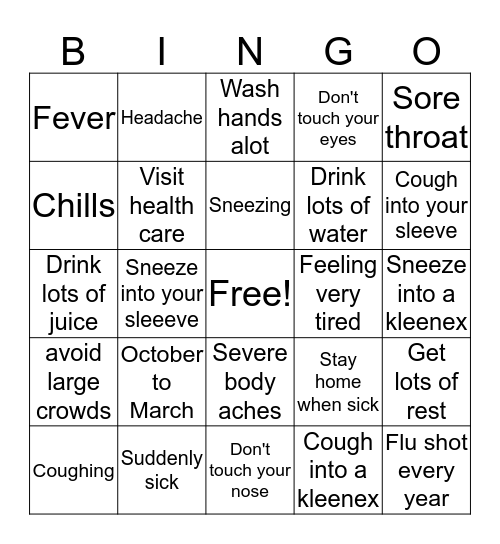 Influenza Bingo Card