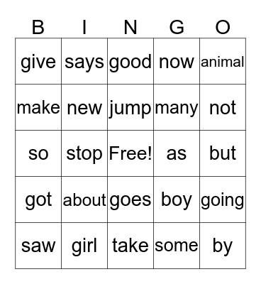 2G Set 1 Bingo Card