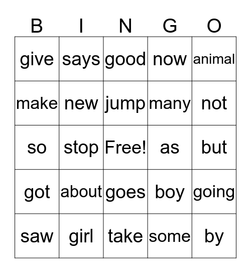 2G Set 1 Bingo Card