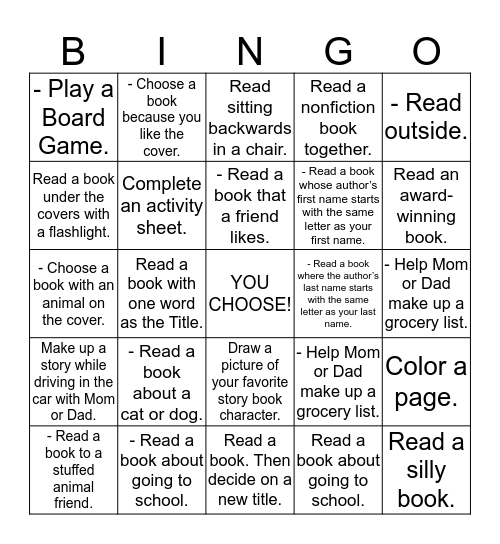 Preschool Bingo Card