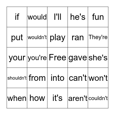 2G Set 3 Bingo Card