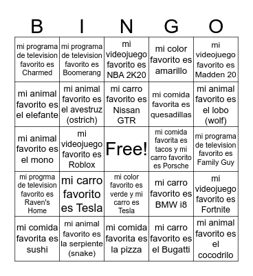 6-1 Favoritos 2019-2020 Bingo Card