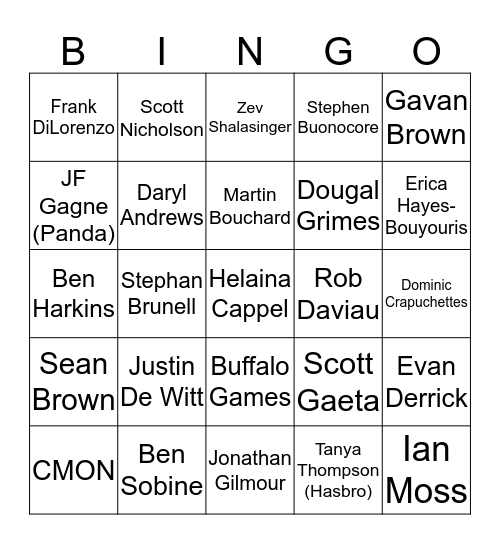 Game Designer Bingo Card