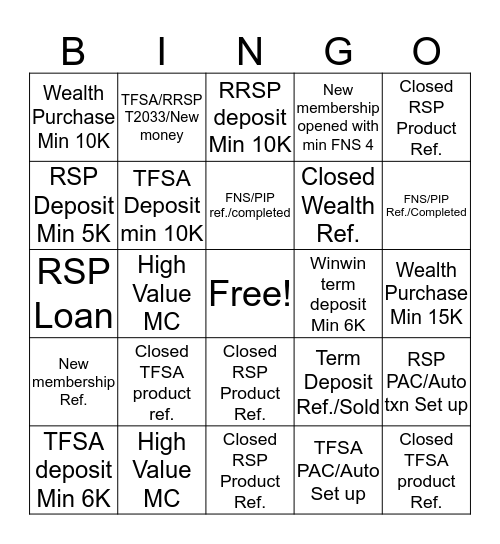 RSP/TFSA Campaign  Bingo Card