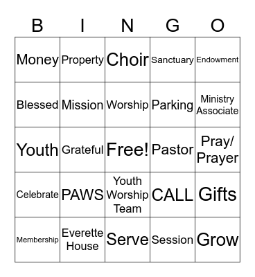 Community Presbyterian Church Annual Meeting BINGO Card