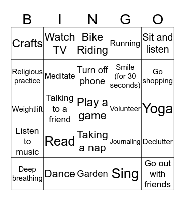 Self-Care Bingo Card