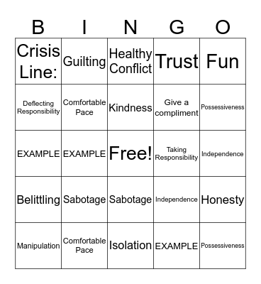 Healthy Bingo Card