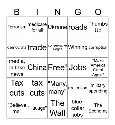 State of the Union 2020 Bingo Card