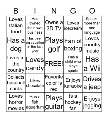 People BINGO Card