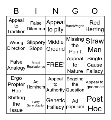 Logical Fallacy Bingo Card