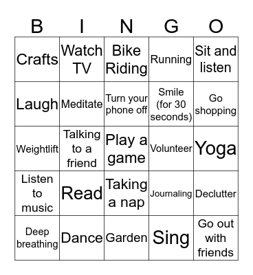 Self-Care Bingo Card