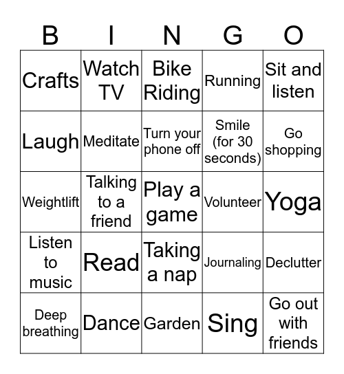 Self-Care Bingo Card