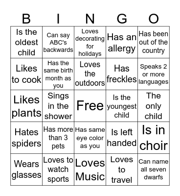 Introduction Bingo Card