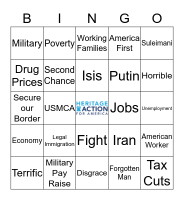 Heritage Action SOTU Bingo Card