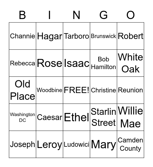 Hamilton -Street Family Reunion Bingo Card