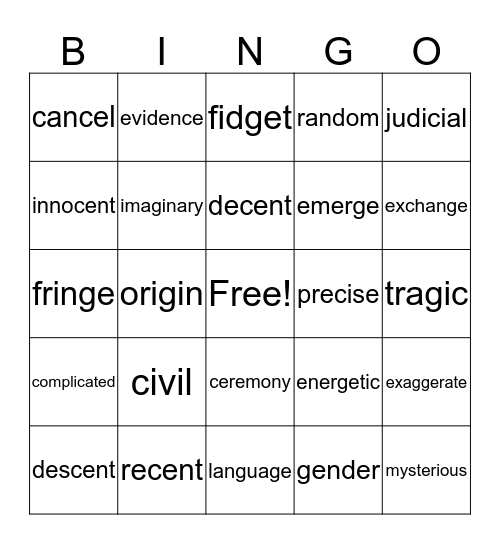NVL Week 22 Bingo Card