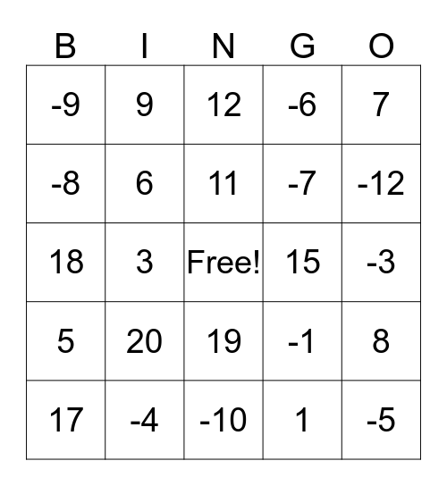 Absolute Value Equations Bingo Card