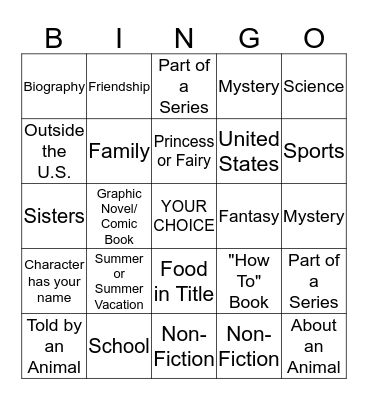 Summer Reading Bingo Card
